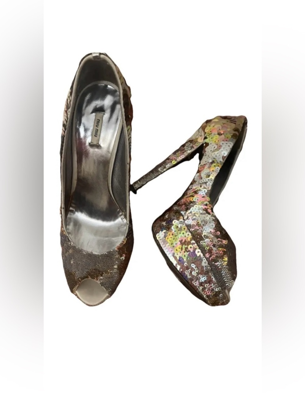 Miu Miu Iridescent Sequin Peep-Toe Pumps